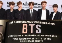 Anuncio de BTS visto en la revista ‘Billboard’ para consideración de Grammy